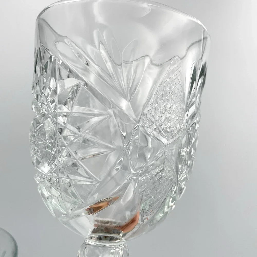 Vintage Pressed Glass‎ Goblets Starburst Pattern Water Wine Glasses Set 3